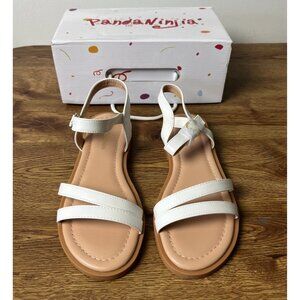 PANDANINJIA Mona White Open Toe Flats Dress Sandals Size 4 Big Kid